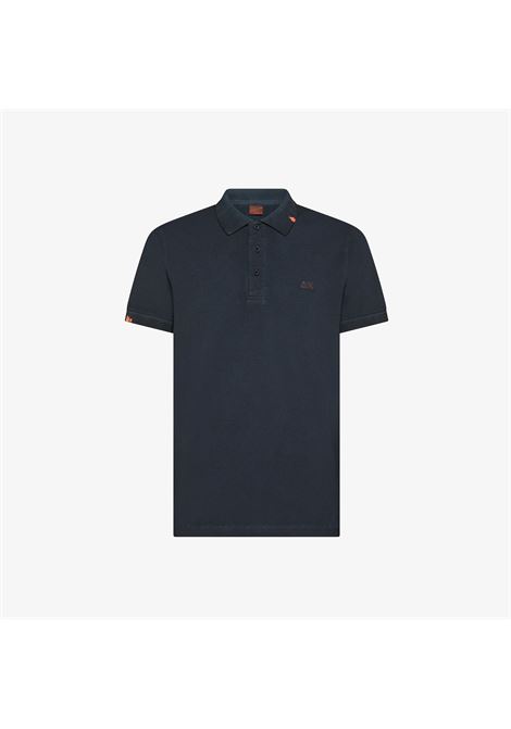 Polo con trattamento vintage in piquet di cotone blu navy